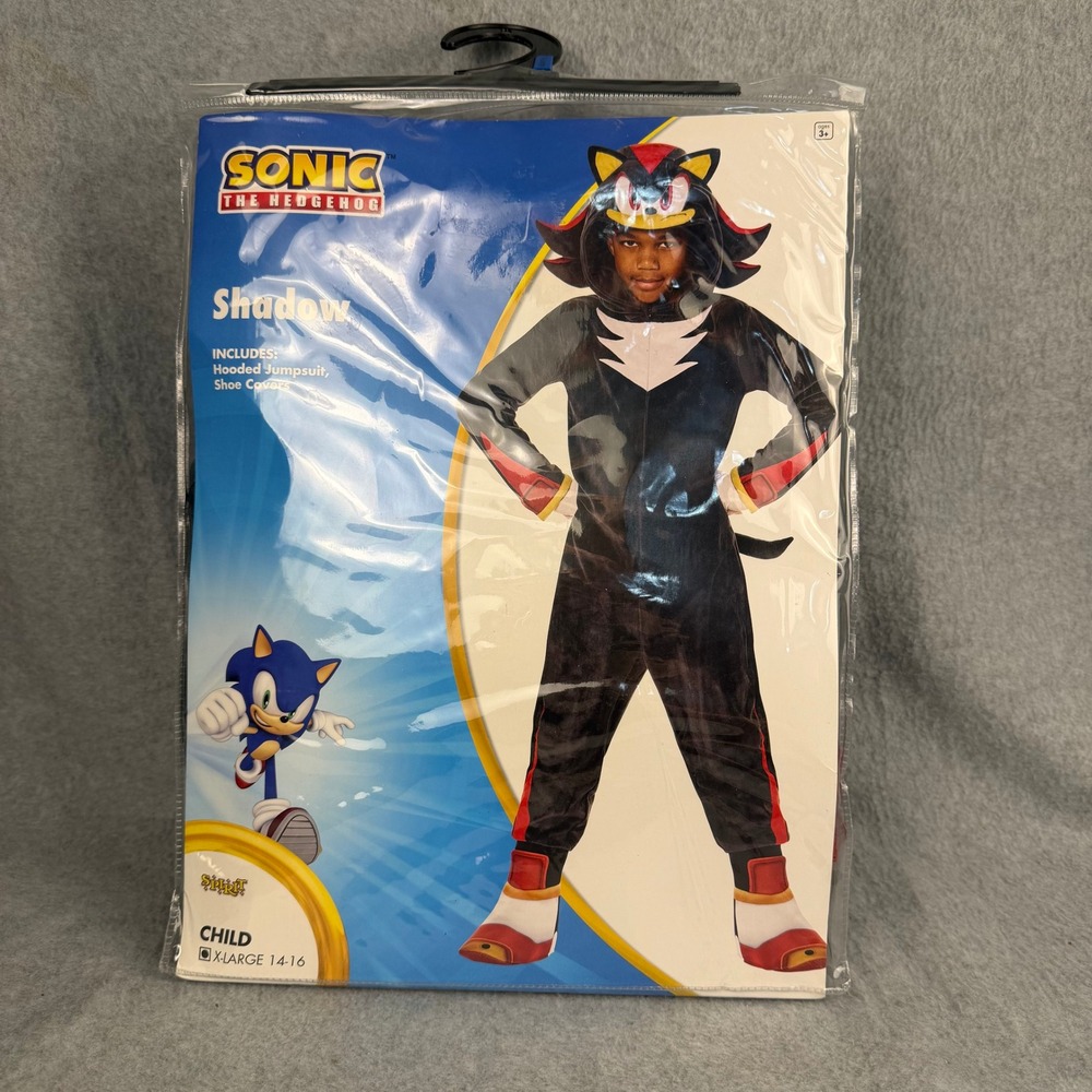 Spirit Halloween Shadow the Hedgehog Costume Kids XL 14-16 Black Jumpsuit NEW